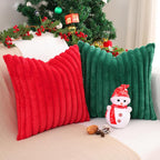 Pallene Faux Fur Plush Christmas Throw Pillow Covers 22x22 Set of 2, Luxury Soft Fluffy Striped Decorative Pillow Covers for Sofa, Couch, Living Room, Christmas Green