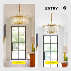 Gold Crystal Chandeliers for Dining Room 6-Light, 22” Modern Water Ripple Glass Light Fixture, Farmhouse Round Lighting for Kitchen Island, Bar Table