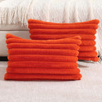FUTEI Burnt Orange Striped Decorative Throw Pillow Covers 12x20 Inch Set of 2,Rectangle Winter Decorations Couch Lumbar Pillowcase,Soft Cozy Faux Rabbit Fur & Velvet Back,Modern Home Decor for Bed