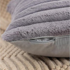 ZLINA Set of 2 Dark Grey Faux Fur Decorative Throw Pillow Covers Fluffy Striped Pillowcase Cushion Covers 12 x 20 Inch Decor Sofa Couch Bedroom