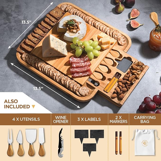 Charcuterie Board Gift Set - Bamboo Cheese Board and Knife Set - Housewarming Gifts for New Home, Wedding Gifts for Couples 2025, Bridal Shower Gifts, Birthday Gifts for Women