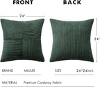 MIULEE Christmas Army Green Corduroy Pillow Covers Pack of 2 Boho Decorative Spliced Throw Pillow Covers Soft Solid Couch Pillowcases Cross Patchwork Cushion Covers for Living Room Bed Sofa 24x24 inch