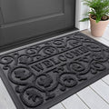 Smiry Welcome Door Mat Outside Entrance, Heavy Duty Trap Dirt and Moisture Easy Clean Low Profile Patio Porch Indoor Outdoor Front Doormat for Entry, 29.5x17 Inch, Grey/Welcome
