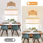 SineRise 12'' Rattan Flush Mount Ceiling Light Fixture,2-Tier Drum Hand-Woven Boho Flush Mount Ceiling Light,Farmhouse Light Fixture for Living Room,Kitchen,Bedroom Foyer Entryway ect.