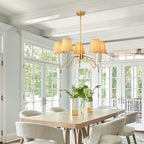 28" Rattan Chandelier, Large Modern Pendant Light Fixtures with Flower Shades Antique Brass Brush Paint Finish for Dining Room, Kitchen Island, Foyer, Living Room 5-Light