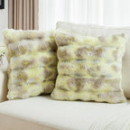 FUTEI Green White Decorative Throw Pillow Covers 18x18 Inch Set of 2,Soft Fuzzy Faux Rabbit Fur Cushion Covers with Raised Texture,Neutral Boho Home Decor for Couch Bed Living Room