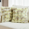 FUTEI Green White Decorative Throw Pillow Covers 24x24 Inch Set of 2,Soft Fuzzy Faux Rabbit Fur European Cushion Covers with Raised Texture,Neutral Boho Home Decor for Couch Bed Living Room
