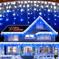 82ft 792 LED 176 Drops Christmas Lights, Outdoor Hanging lights 8 Modes and Timer Memory, Outside Waterproof Curtain String Lights for House Fence Tree Holiday Party Decorations (Blue & White)