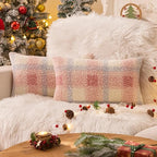 AQOTHES Pink White Plaid Winter Throw Pillow Covers 12x20 Inch Set of 2, Boucle Faux Fur Pillow Covers,Cozy Fluffy Home Living Room Farmhouse Decor for Sofa Couch Bed
