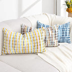 Boho Decorative Throw Pillow Covers 12x20 Inch, Chenille Tufted Pillow Cover Striped Textured Lumbar Farmhouse Accent Pillowcase for Couch Sofa Bedroom Living Room, Yellow White Stripe 1 Pack