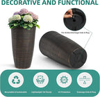23.5" H Tall Planters, 2-Pack Taper Large Flower Pots for Indoor Outdoor Use, UV-Protect PP Plant Container for Garden Patio Yard Balcony Porch or Home Decor, Bronze Vertical Stripes Texture