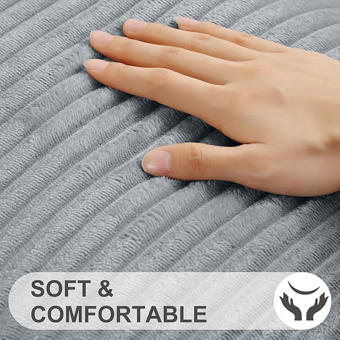 Simmore Decorative Fall Throw Pillow Covers 24x24 Set of 2, Soft Natural Plush Flannel Double-Sided Fluffy Couch Pillow Covers for Sofa Living Room, Grey