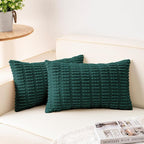 Pack of 2 Corduroy Decorative Throw Pillow Covers 12x20 Inch Soft Striped Pillow Covers Modern Farmhouse Home Decor for Sofa Living Room Couch Bed（Blackish Green）