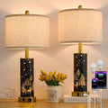 26.5" Farmhouse Table Lamp Set of 2, 3-Way Dimmable Touch Control Bedside Lamps Vintage Rustic Side Table Nightstand Lamps for Bedroom Living Room Study Room (Gold-Blue)