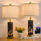 26.5" Farmhouse Table Lamp Set of 2, 3-Way Dimmable Touch Control Bedside Lamps Vintage Rustic Side Table Nightstand Lamps for Bedroom Living Room Study Room (Gold-Blue)