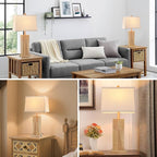 27.5" Wood Table Lamp, Modern Farmhouse Bedroom Lamp for Nightstand with USB Charging Port, Natural Wooden Base Table Lamp for Living Room Bedroom, Bulb Included (Natural Wood)