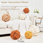 Uvvyui Knot Pillow Ball, Soft Home Decorative Pillows, Round Throw Pillow, Handmade Knotted Plush Pillow, Round Boucle Pillow Cushion (14 Inches Beige)