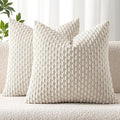 MIULEE Pack of 2 Decorative Throw Pillow Covers 16x16 Inch Soft Boho Striped Textured Corduroy Pillow Covers Modern Farmhouse Home Decor for Couch Bed Sofa Living Room Cream White