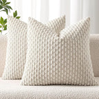 MIULEE Pack of 2 Decorative Throw Pillow Covers 16x16 Inch Soft Boho Striped Textured Corduroy Pillow Covers Modern Farmhouse Home Decor for Couch Bed Sofa Living Room Cream White