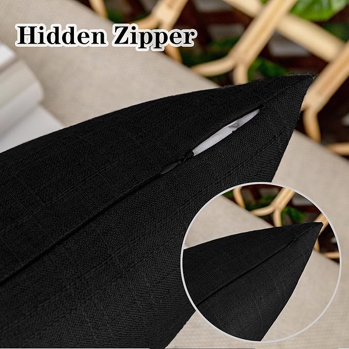 Kevin Textile Pack of 2 Outdoor Waterproof Pillow Covers Checkered Decorative Cushions Sham Throw Pillowcases Shell for Patio Tent Garden Couch Bed Sofa 22x22 Inch Black