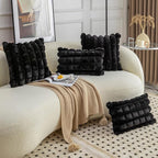Neelvin Black Faux Fur Cozy Soft Plaid Decorative Throw Pillow Covers 24x24 inch Set of 2,Velvet Pillowcase Cushion Case for Sofa Couch