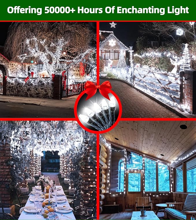 750 LED 240FT Christmas Lights Outdoor,12 Lighting Modes Christmas String Lights with Timer, Dimmable Cool White LED StringLights Waterproof for Yard Tree Wedding Party Holiday Cool White