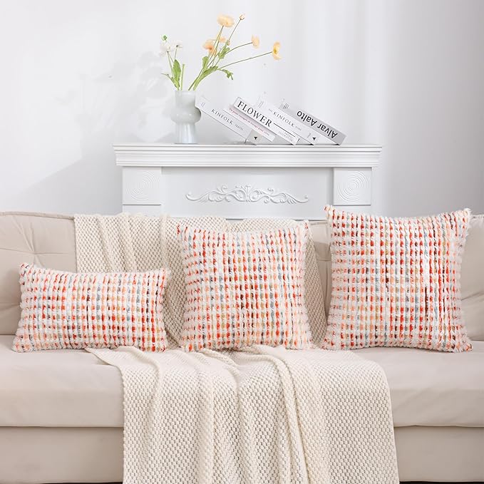 LUOYEHK Boho Throw Pillow Covers 20x20 Inch Set of 2 Chenille Tufted Pillowcase Farmhouse Neutral Cushion Covers for Couch Sofa Bed Living Room, Orange Red