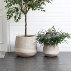 LuxenHome 17" Dia Concrete Round Planter, Large Outdoor Indoor Plant Pot with Drainage Hole and Rubber Plug, Flower Pot for Plants, Blended Tan with Wood Pattern Planter for Home Garden Patio