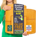 Extra Large Bamboo Cutting Board Set – Glue-Free Surface for Chopping Vegetables, Carving Meat, Slicing Bread, and Serving Cheese & Charcuterie for Safer Family Meal Prep – For Health Conscious Chefs