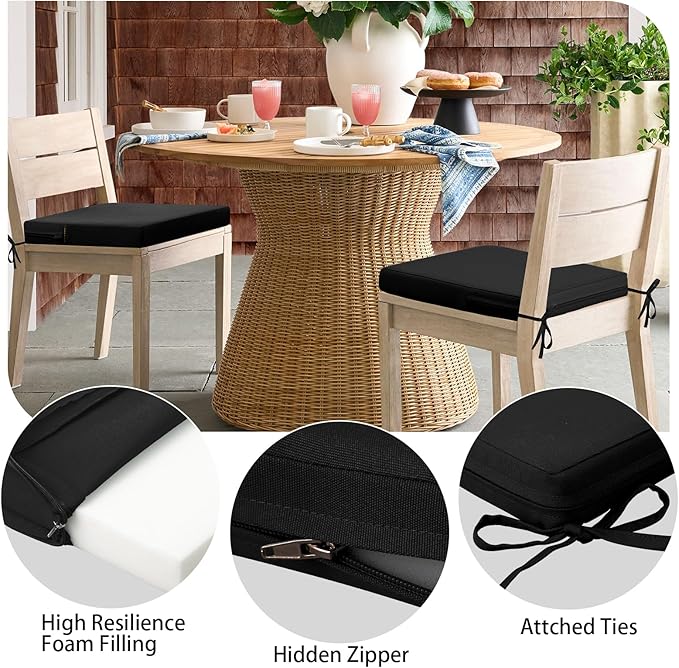 idee-home Outdoor Chair Cushions Set of 4, 19" x 19" Outdoor Seat Cushion Waterproof Patio Furniture with Ties, Dining Chair Pads