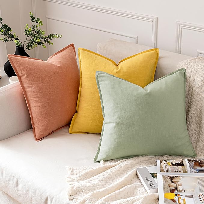 MIULEE Decorative Linen Pillow Covers 20x20 Inch Light Green Boho Farmhouse Neutral Couch Throw Pillows for Bed Pack of 2 Accent Modern Pillowcase Summer Sofa Livingroom Home Decor