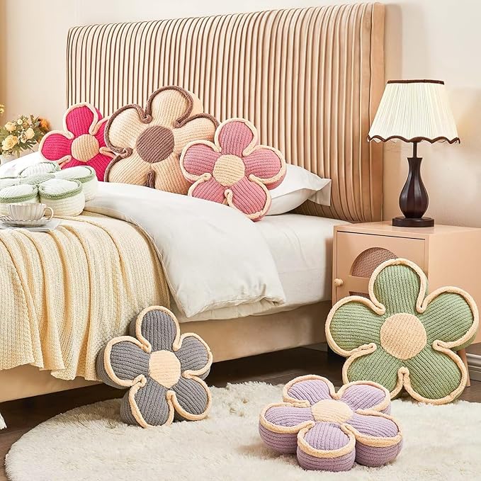Flower Pillow, Soft Shaped Floor Cushion, Decorative Throw Pillow, Cute Seating Cushion, Plush Pillow for Sofa Couch Bed (17.7 Inch, Lavender)