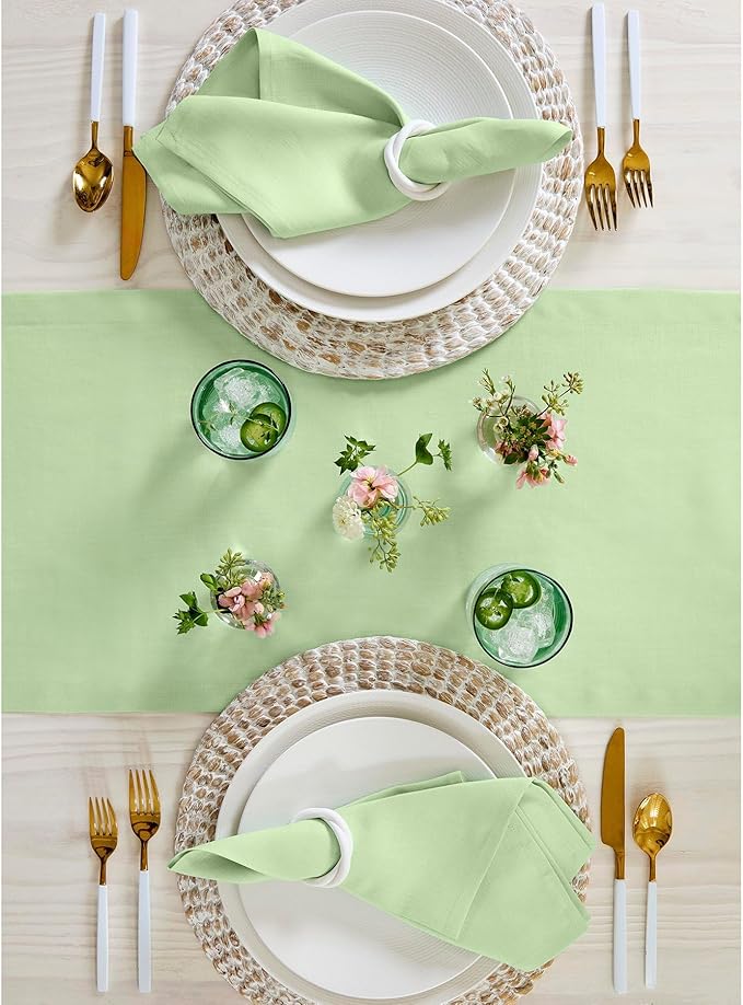 Solino Home Linen Table Runner 108 Inches Long - 100% Pure Linen Pastel Green Table Runner 14 x 108 Inch - Fete