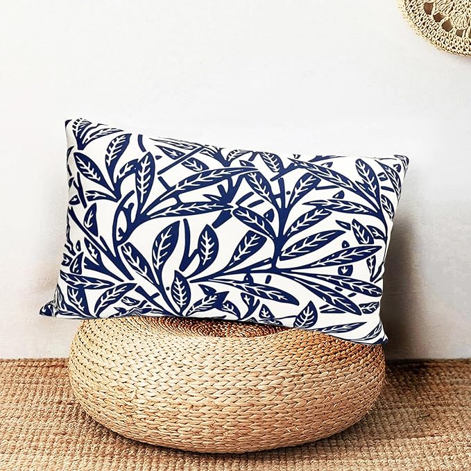 Decorative Throw Pillow Covers Set of 2 Blue Pillow Covers 12x20 inch Soft Short Plush Floral Throw Pillow Cases Square Farmhouse Outdoor Pillow Covers for Couch Sofa Bedroom Living Room
