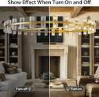 Modern 60 inch Gold Round Chandelier, Extra Large Chandeliers Crystal Chandeliers for Living Room, Large Wagon Wheel Chandelier for Foyer, Staircase, Entrance,Includes Bulb