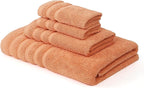Modern Threads Oxford 6-Piece 100% Cotton Towel Set – Yarn Dyed Jacquard & Solid – Includes 2 Bath Towels, 2 Hand Towels, 2 Washcloths – Absorbent, Quick Dry, Soft & Durable – Orange