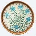 11.8 inch Round Rattan Serving Tray with Mother of Pearl Inlay Wicker Platter Coffee Tray for Coffee Table Decor Coastal Boho Kitchen Storage Display Decorative Basket Food Tray Handmade Wall Decor
