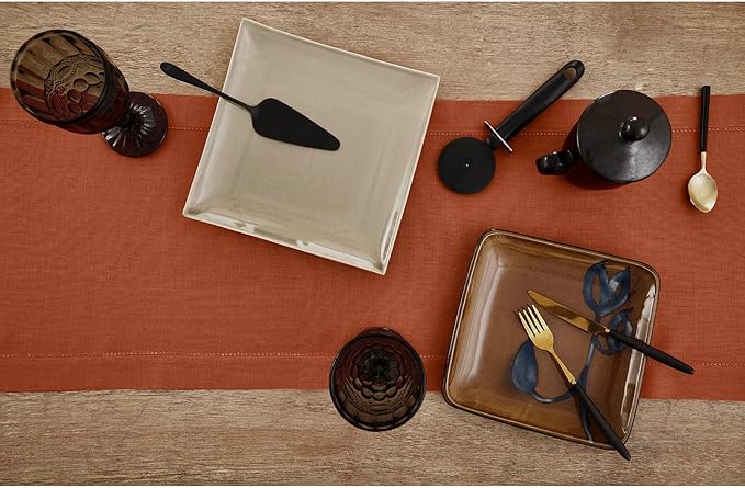 Solino Home Linen Cinnamon Table Runner 132 Inches Long - 100% Pure Linen Extra Long Table Runner 14 x 132 Inch - Classic Hemstitch - Fall, Autumn, Halloween, Thanksgiving