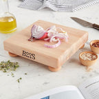 John Boos B Series Square Wooden Maple Cutting Board 9”x9” – 1.5” Thick, 3.7-lb Non-Reversible Butcher Block with Wood Bun Feet & Edge-Grain
