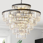 Large Crystal Chandeliers 23 Lights 36" Modern Black Luxury Chandelier for Foyer Staircase Chandeliers 6 Tiers Round K9 Ceiling Pendant Lighting Fixture for Living Dining Room
