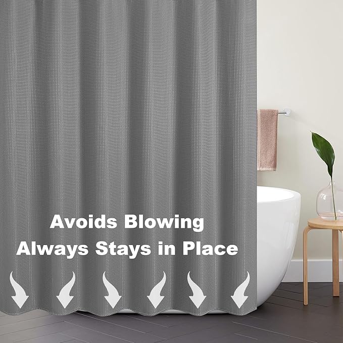 Boho Shower Curtain Set, Waterproof Fabric Shower Curtains, Luxury Hotel Style, Waffle Texture, Heavy Duty, Extra Long Bath Curtain, No Hook, Bathroom Decor, 72x36 Inch, Grey