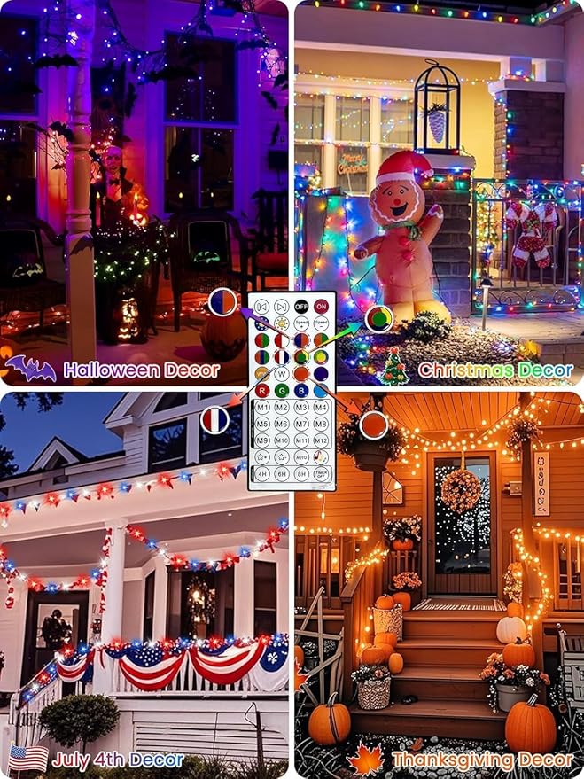 500LED Smart Color Changing Halloween Lights App Controlled, 175FT Waterproof RGB Music Sync Xmas String Light Multiple Modes, Christmas Lights with Remote & Timer Indoor Outdoor Halloween Decorations