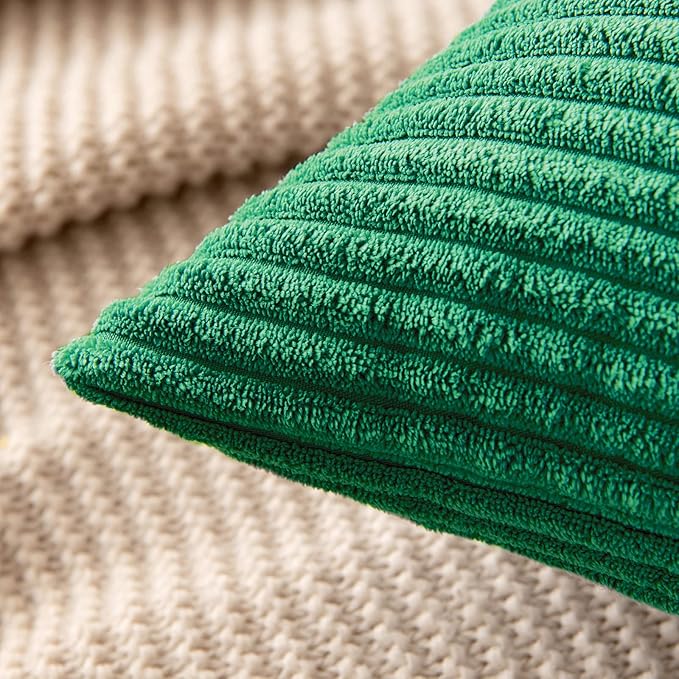 MIULEE Pack of 2 Corduroy Soft Soild Decorative Square Throw Pillow Covers Set Cushion Cases Pillowcases for Spring Sofa Bedroom Couch 20 x 20 Inch Dark Green