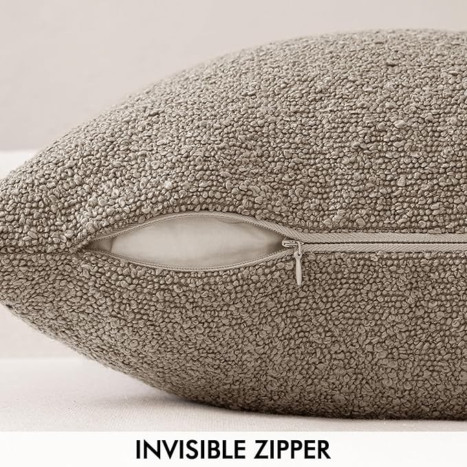 MIULEE 20x20 Inch Decorative Pillow Covers for Couch Bed Set of 2 Textured Boucle Neutral Winter Throw Pillows Light Taupe Accent Solid Cushion Pillowcases Sofa Livingroom Home Decor