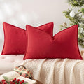 MIULEE Pack of 2 Christmas Red Decorative Lumbar Pillow Covers 12x20 Inch Soft Chenille Luxurious Couch Throw Pillows Farmhouse Cushion Covers with Elegant Design for Sofa Bedroom Living Room Decor