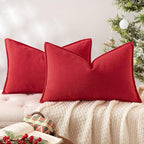MIULEE Pack of 2 Christmas Red Decorative Lumbar Pillow Covers 12x20 Inch Soft Chenille Luxurious Couch Throw Pillows Farmhouse Cushion Covers with Elegant Design for Sofa Bedroom Living Room Decor