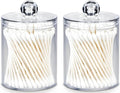 AXX Qtip Dispenser Apothecary Jars Bathroom - Qtip Holder Storage Canister Clear Plastic Jar for Cotton Swab,Q-Tips,Cotton Rounds (Clear 2Pcs)