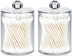 AXX Qtip Dispenser Apothecary Jars Bathroom - Qtip Holder Storage Canister Clear Plastic Jar for Cotton Swab,Q-Tips,Cotton Rounds (Clear 2Pcs)