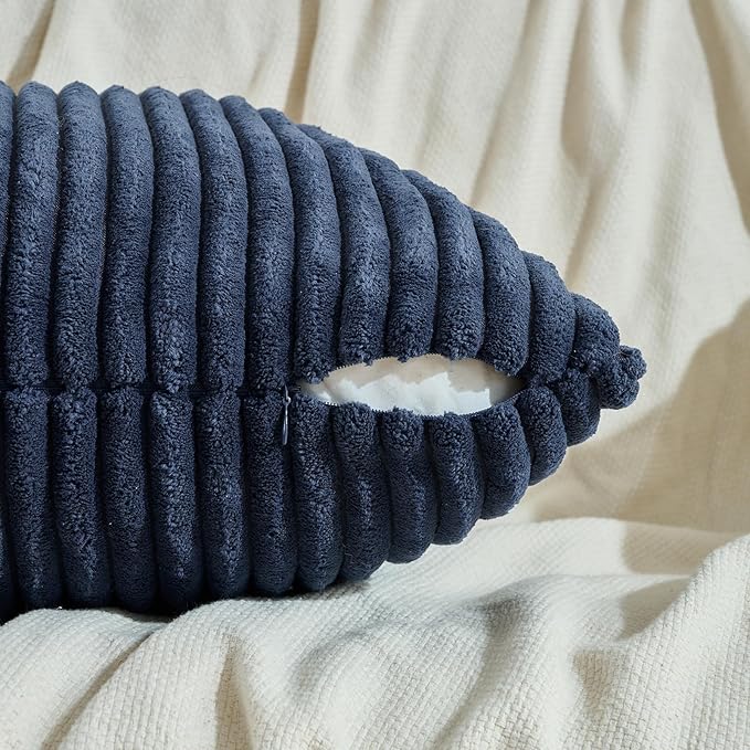 Fancy Homi Set of 2 Navy Blue Boho Small Lumbar Decorative Throw Pillow Cover 12x20 Inch for Couch Bed Chair, Aesthetic Modern Bohemian Room Decor, Soft Fluffy Corduroy Rectangle Cushion Case 30x50cm