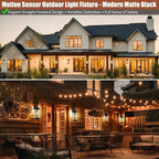 1-Pack 18 Inch Motion Sensor Front Porch Light IP65 Waterproof, Large Black Dusk to Dawn Outdoor Wall Lighting for House Exterior Light Fixture Clear Glass Garage Coach Light, E26 Bulb Base